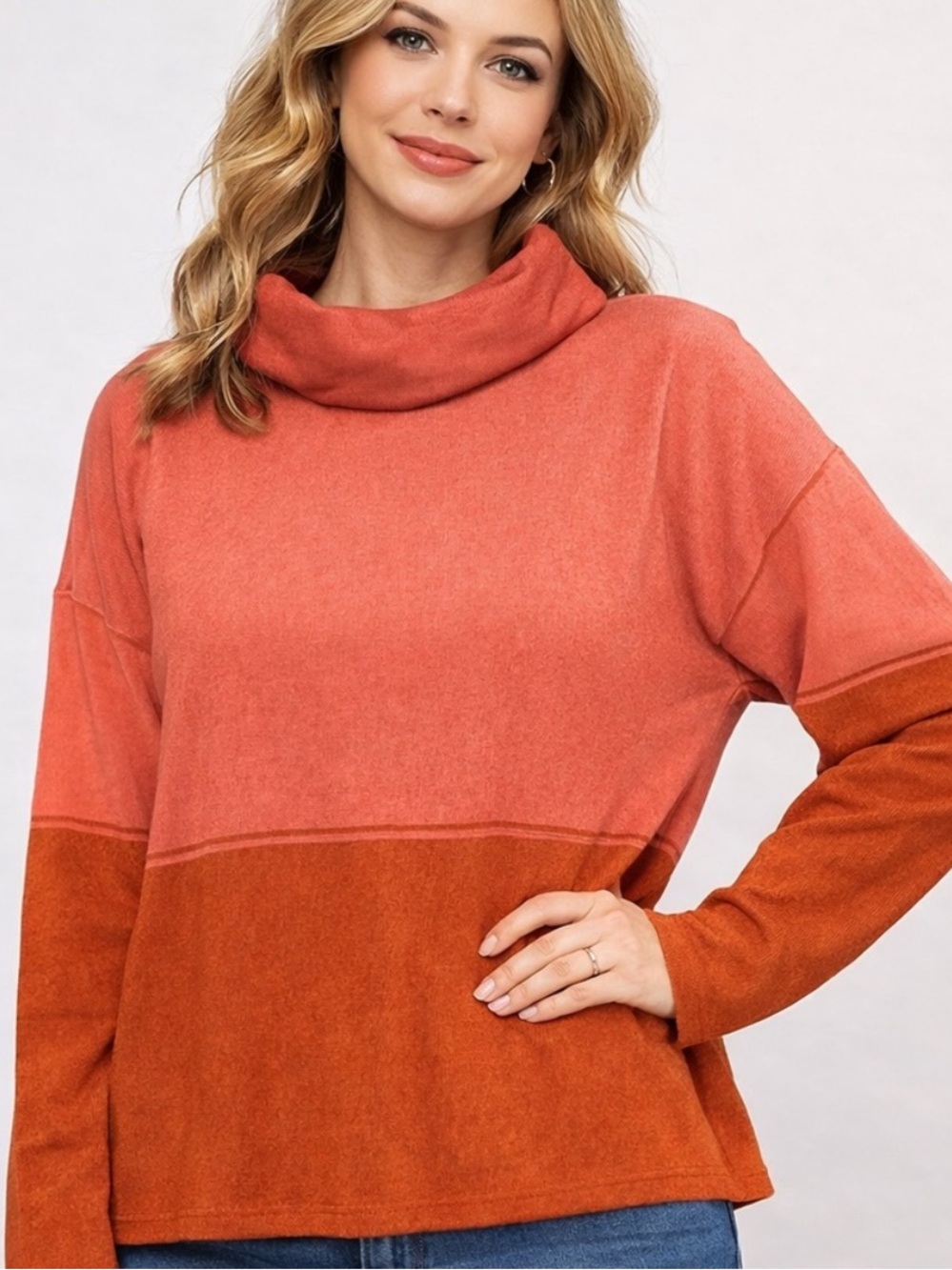 Smartwool Edgewood Wool Blend Poncho Turtleneck Sweater Coral Rust Large